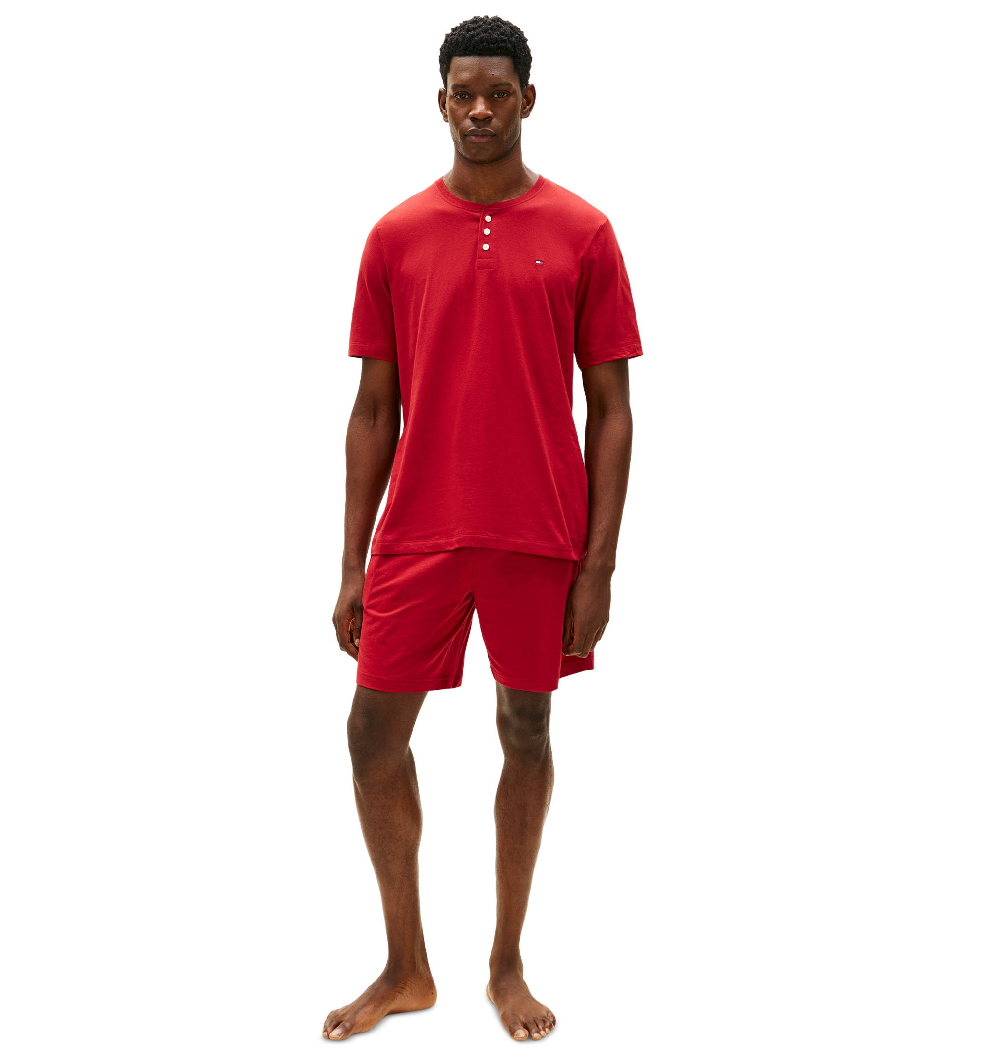 Tommy Hilfiger Men's Classic-Fit Short-Sleeve Solid Henley T-Shirt - REGATTA RED