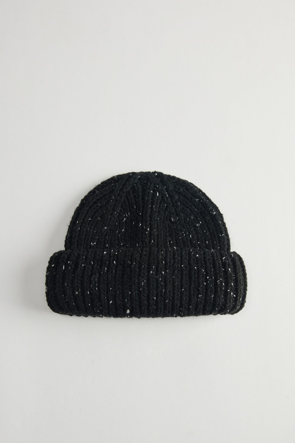 Marled Wool-Blend Short Roll Ribbed Knit Beanie - Black