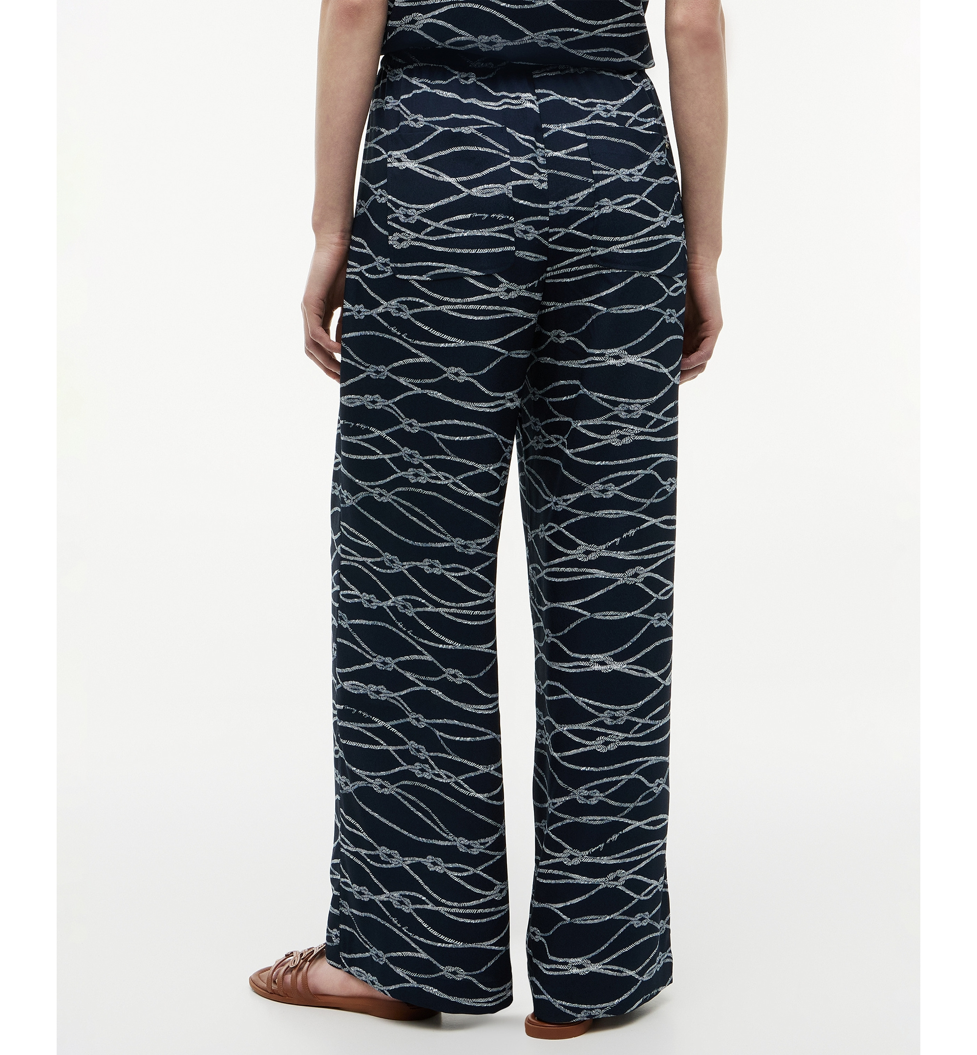 Tommy Hilfiger Women's Printed Pull-On Pants - Handdrawn Rope Dark Night Navy