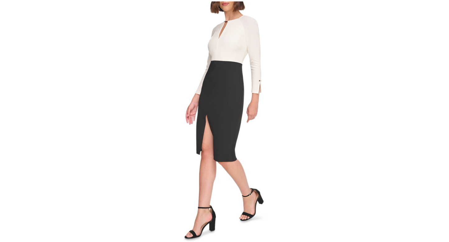 Tommy Hilfiger Women's Keyhole-Neck Sheath Dress - Cream.black