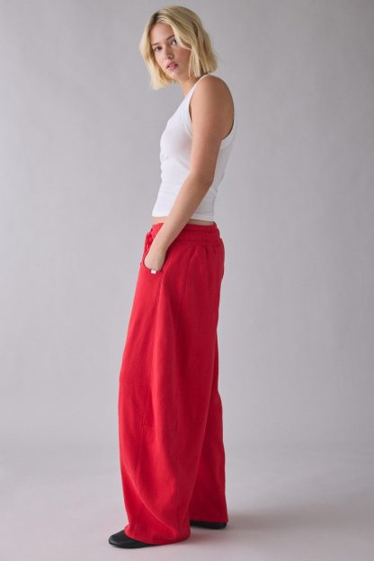 Out From Under Essential Barrel Leg Full Length Sweatpants - High Risk Red