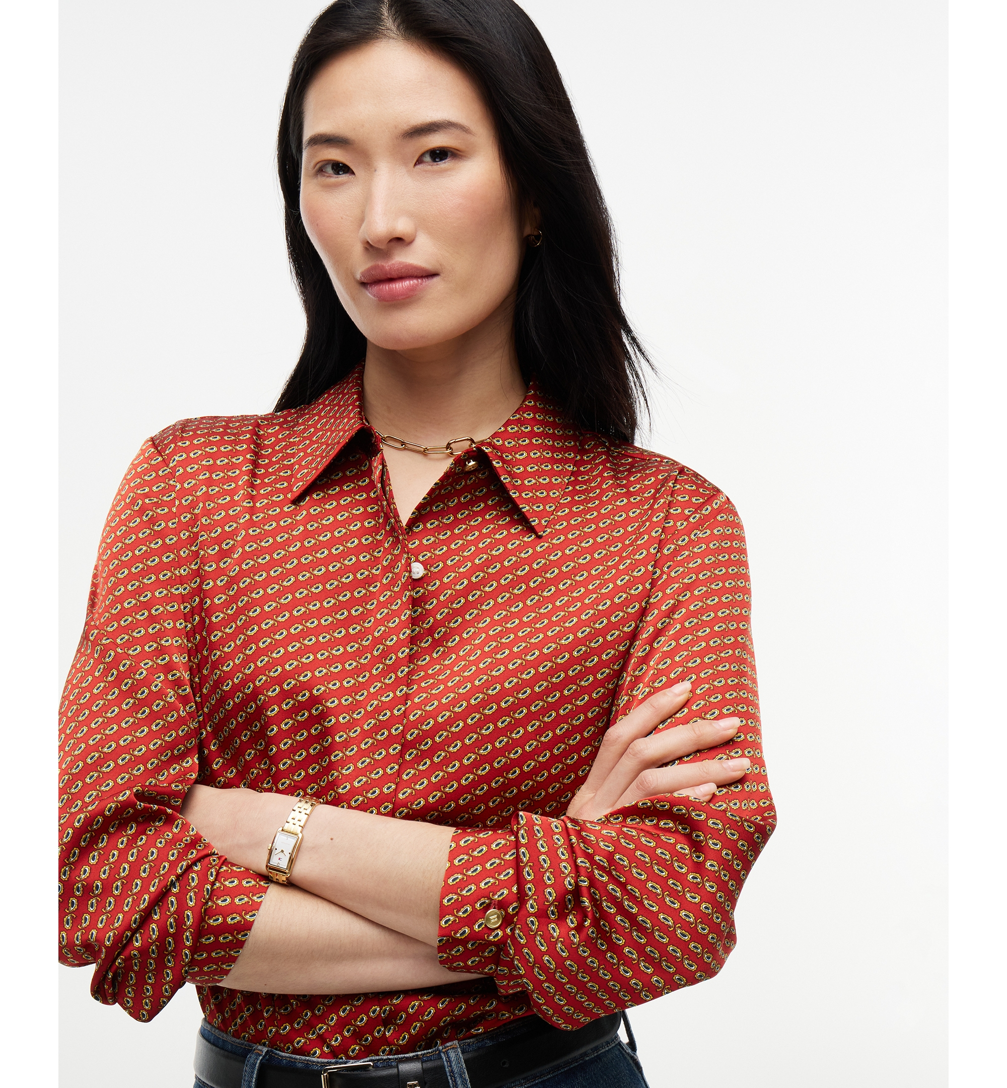 Tommy Hilfiger Women's Fluid Floral-Print Long-Sleeve Blouse - Studio Foulard Dark Magma