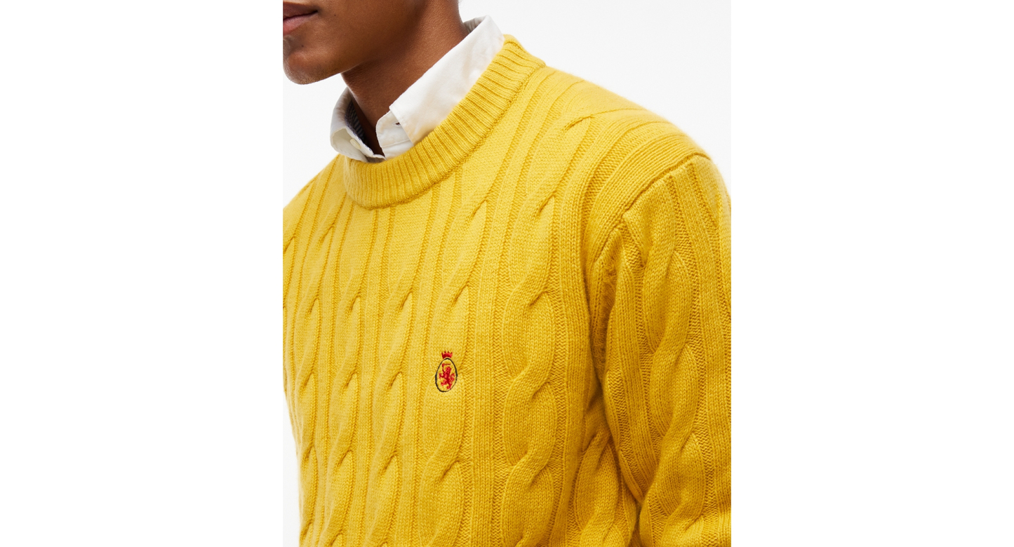 Tommy Hilfiger Men's American Icons Cable Crewneck Lambswool Sweater, Macy’s Exclusive - Ornamental Yellow