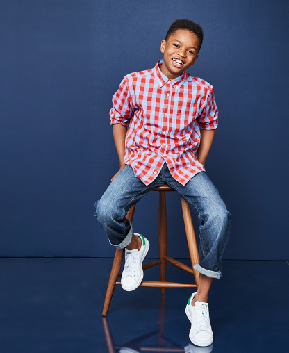 Tommy Hilfiger Boys' 8-20 Kirk Box-Plaid Button-Down Shirt - Fireside