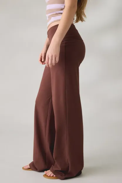 Out From Under Bec Foldover Wide Leg Pants - Chocolate