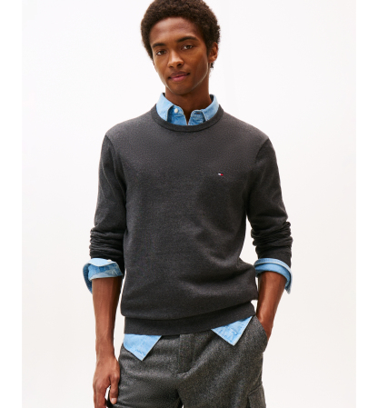 Tommy Hilfiger Men's Essential Cotton Crewneck Sweater - Dark Gray Heather