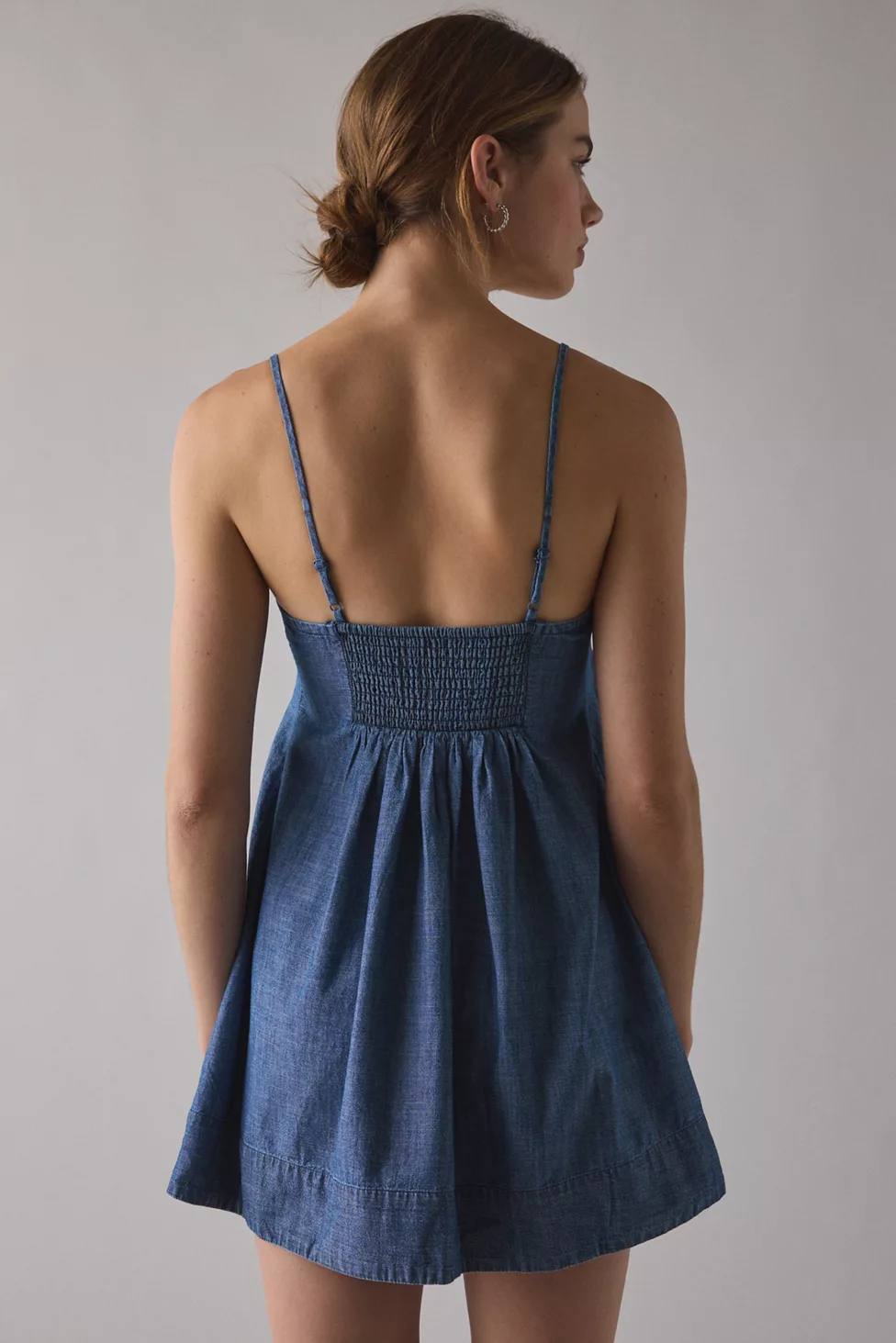 Kimchi Blue Smooth Sailing Pleated Flounce Babydoll Mini Dress - Chambray