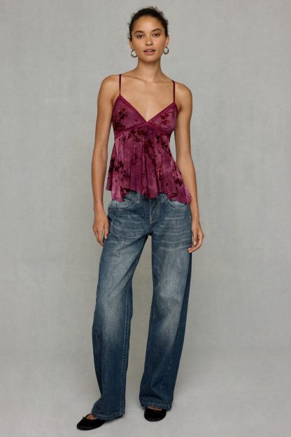 Kimchi Blue Celia Floral Burnout Lace Trim Babydoll Cami - Plum