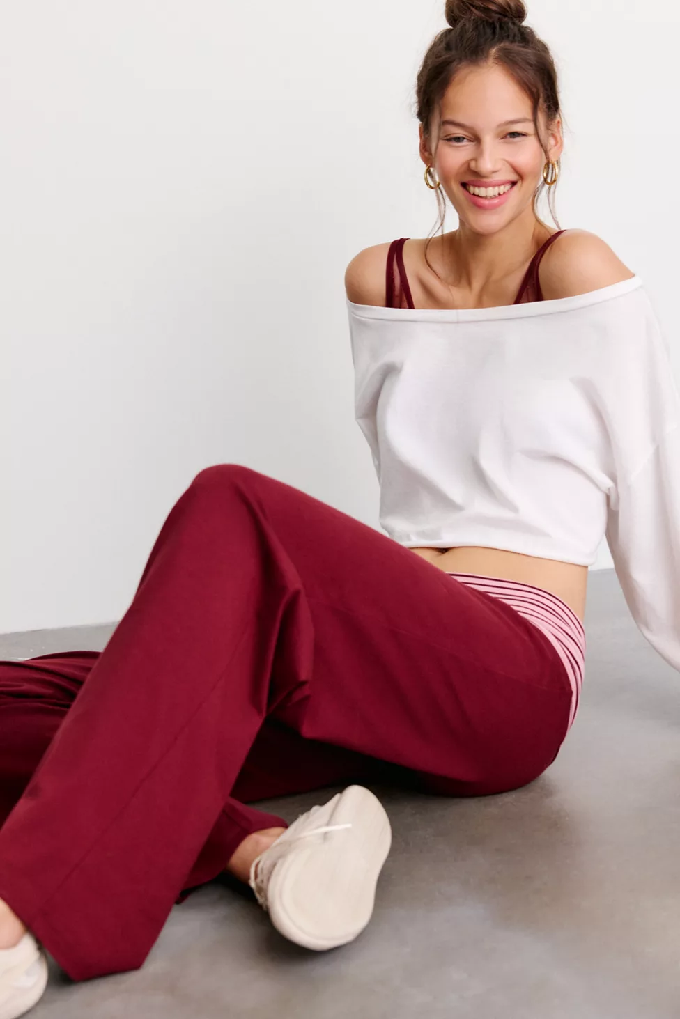 Out From Under Bec Foldover Wide Leg Pants - Maroon
