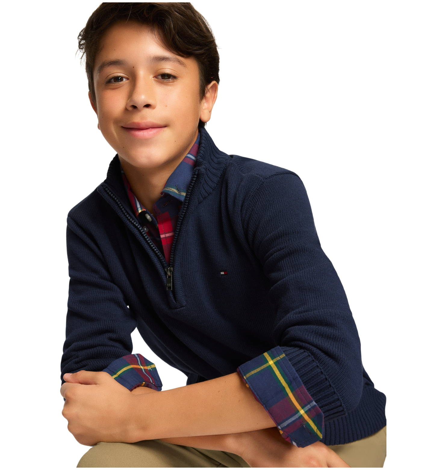 Tommy Hilfiger Boys' 8-20 Zipneck Cotton Quarter-Zip Sweater - Navy Blazer