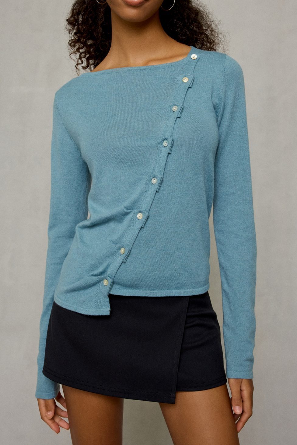 BDG Sutton Slanted Asymmetric Button Cardigan - Blue