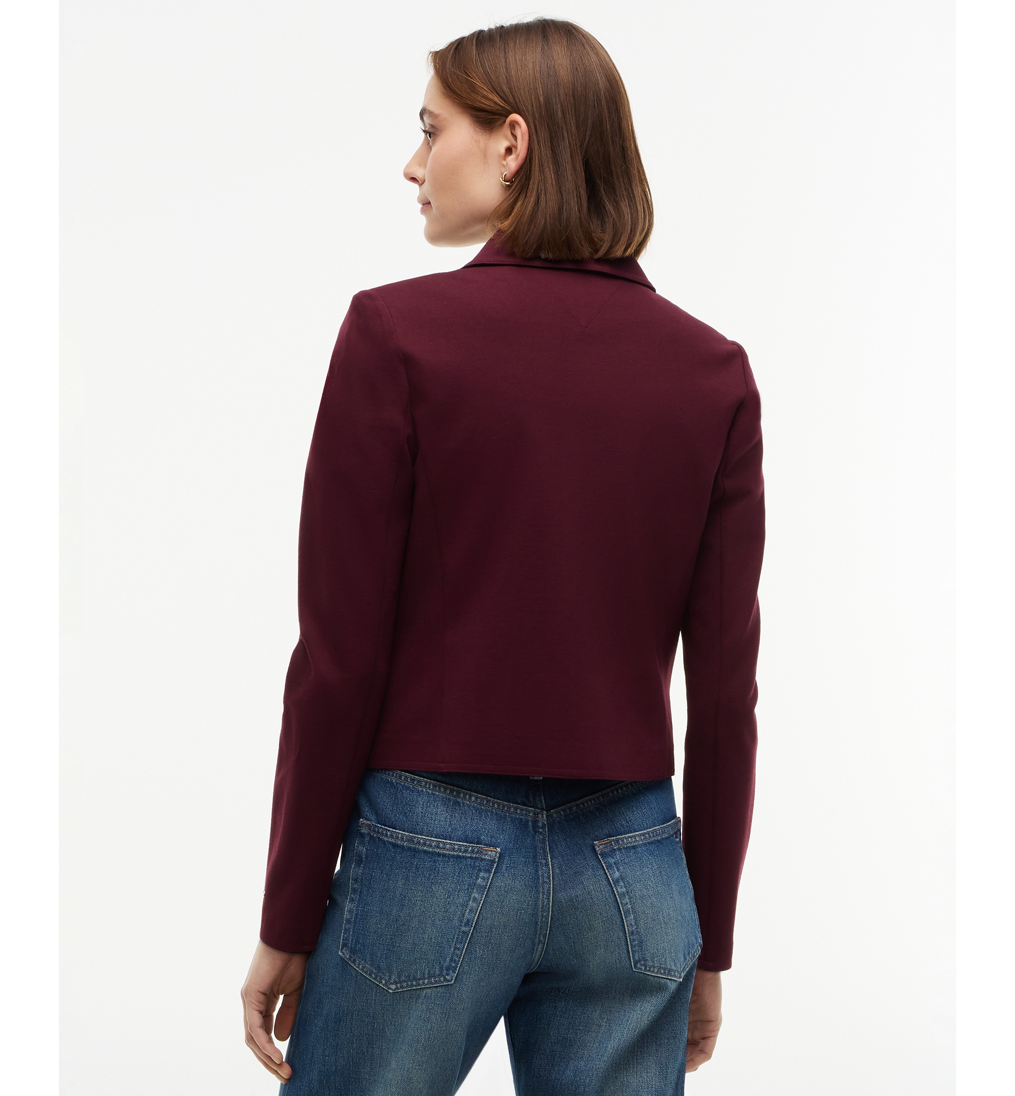 Tommy Hilfiger Women's Ponte Knit Band Collar Jacket - Deep Burgundy