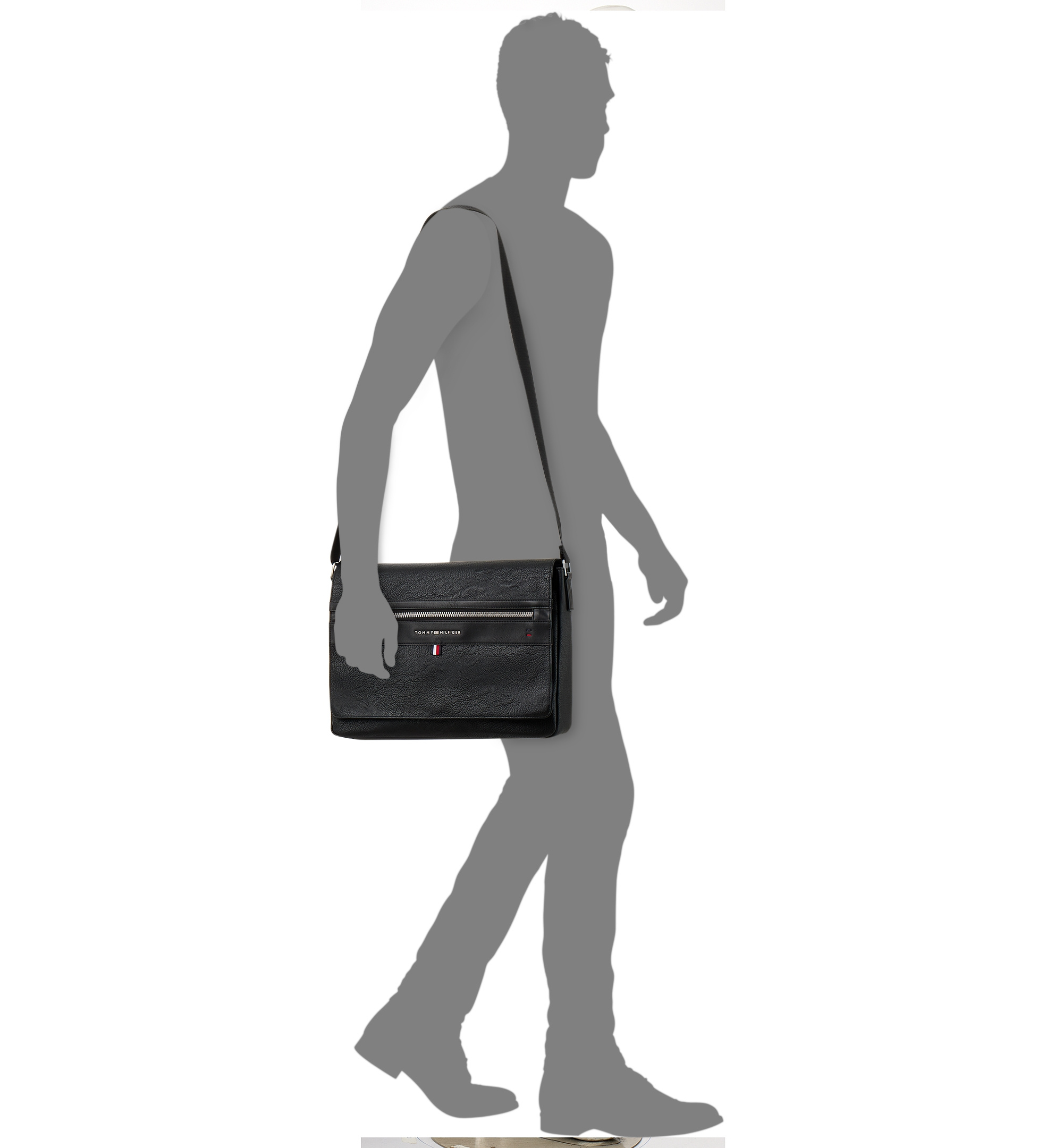 Tommy Hilfiger Men's Pebble Faux-Leather Leo Messenger Bag - Black