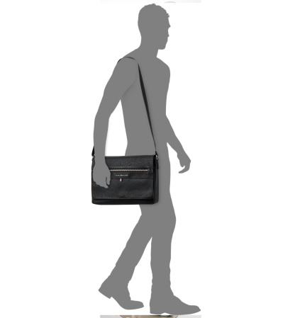 Tommy Hilfiger Men's Pebble Faux-Leather Leo Messenger Bag - Black