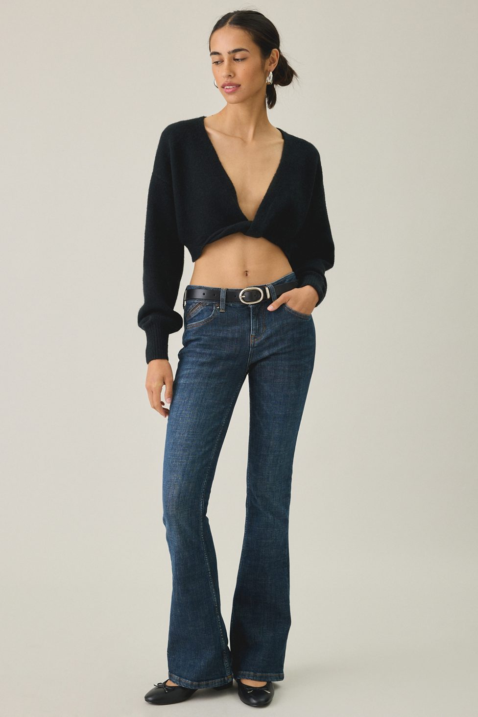 Out From Under Julia Twist Plunging V-Neck Cropped Sweater - Black