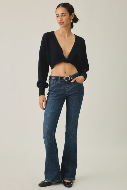 Out From Under Julia Twist Plunging V-Neck Cropped Sweater - Black