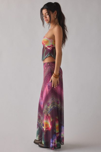 UO Shimmer Haze Printed Mesh Skirt 2-Piece Set - Purple