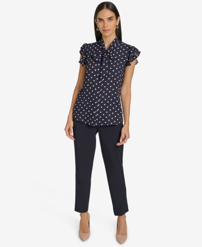 Tommy Hilfiger Women's Ruffle-Sleeve Bow Blouse - Midnight/Ivory