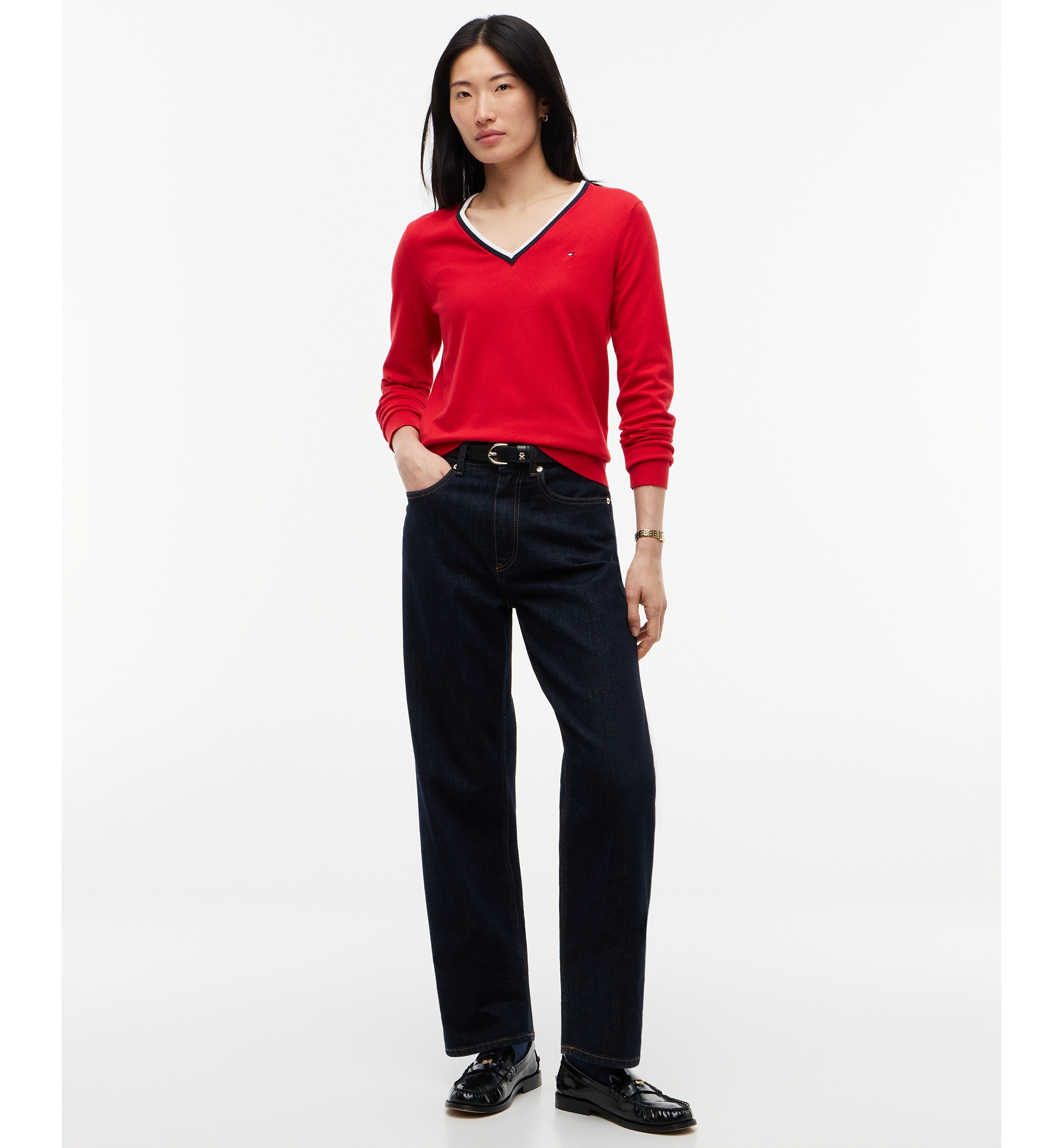 Tommy Hilfiger Women's V-Neck Long-Sleeve Sweater - Red