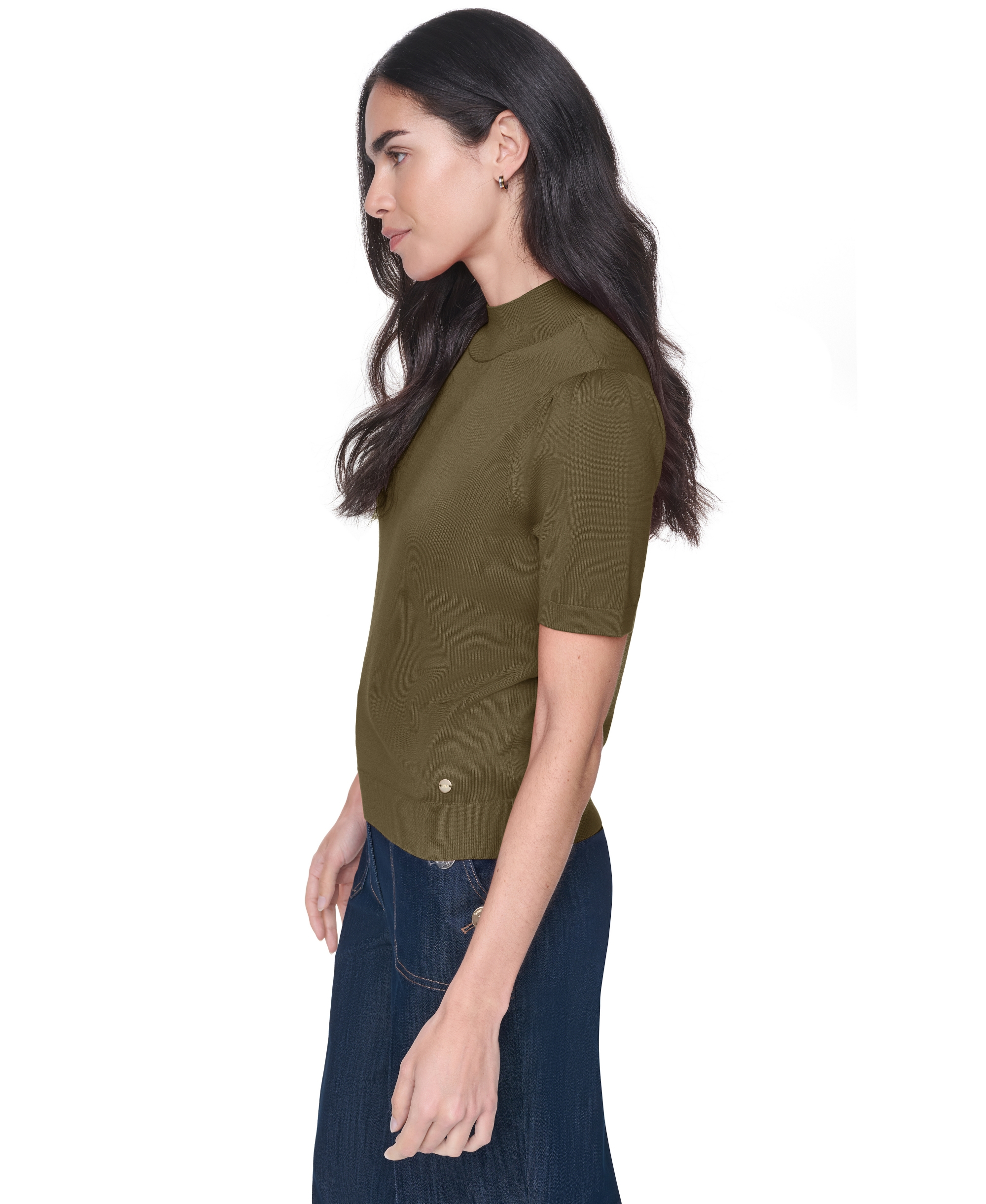 Tommy Hilfiger Women's Short-Sleeve Mock-Neck Puff-Sleeve Sweater - Dark Olive