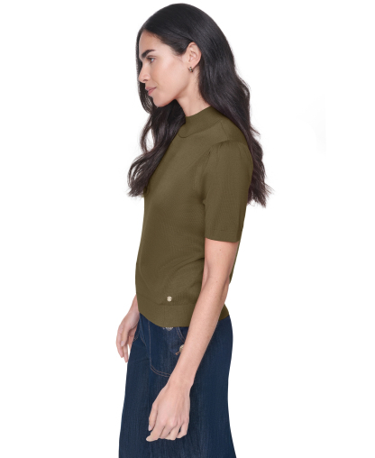Tommy Hilfiger Women's Short-Sleeve Mock-Neck Puff-Sleeve Sweater - Dark Olive