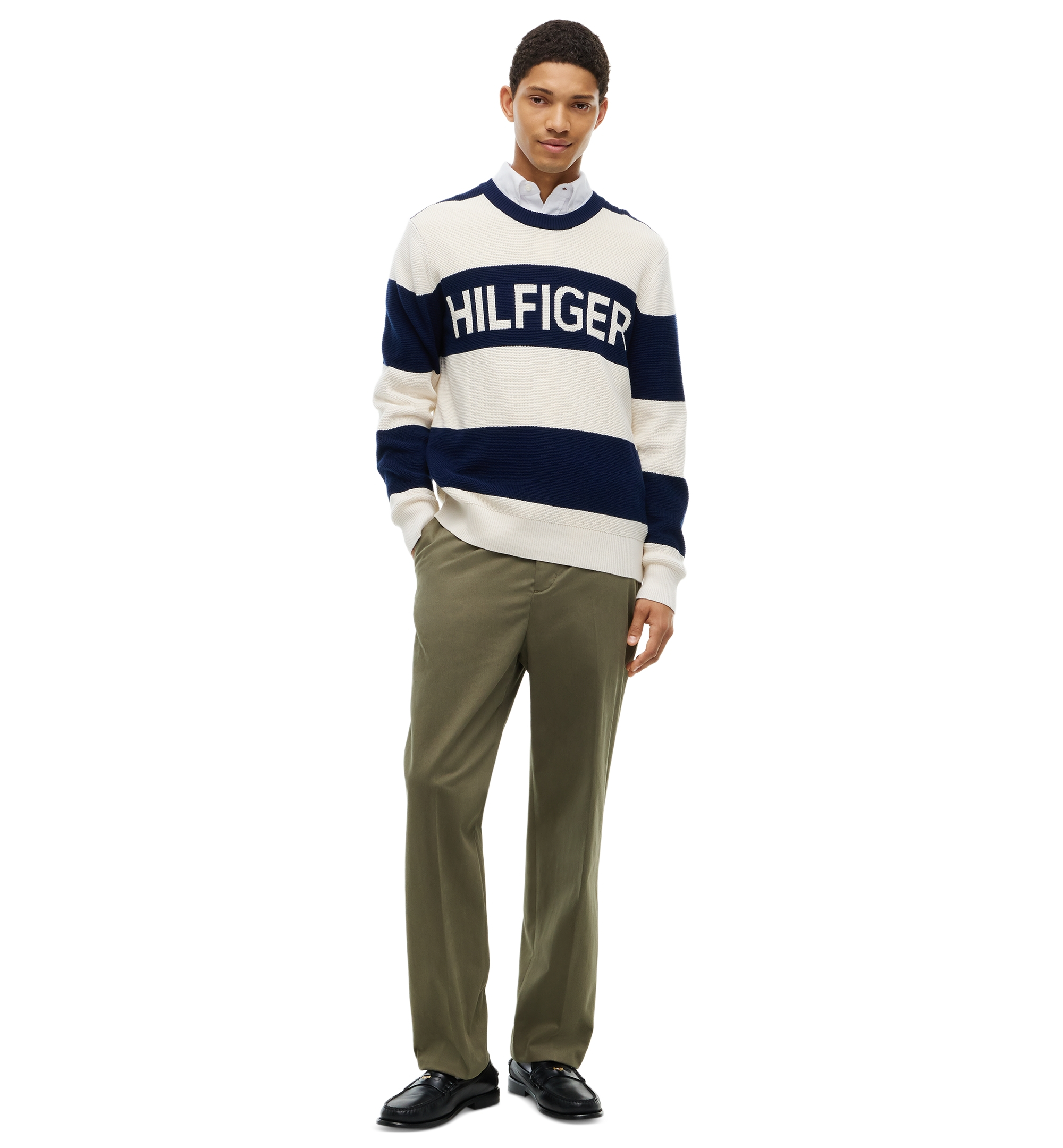 Tommy Hilfiger Men's Waffle Cotton Graphic Crewneck Sweater - Carbon Navy/Ivory Petal