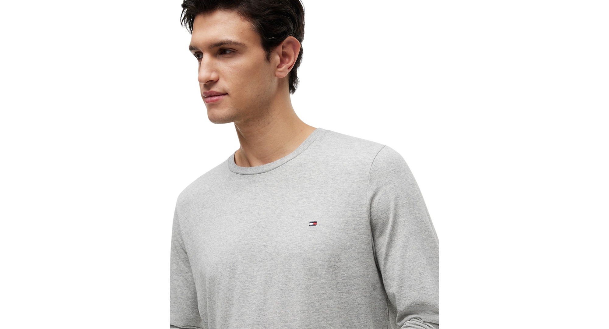 Tommy Hilfiger Men's Core Flag Long-Sleeve Crewneck Cotton Pajama T-Shirt - Gray Heather