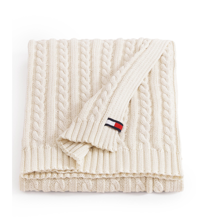 Tommy Hilfiger Solid Cotton Cable Knit Throw, 70" x 50" - Light Beig