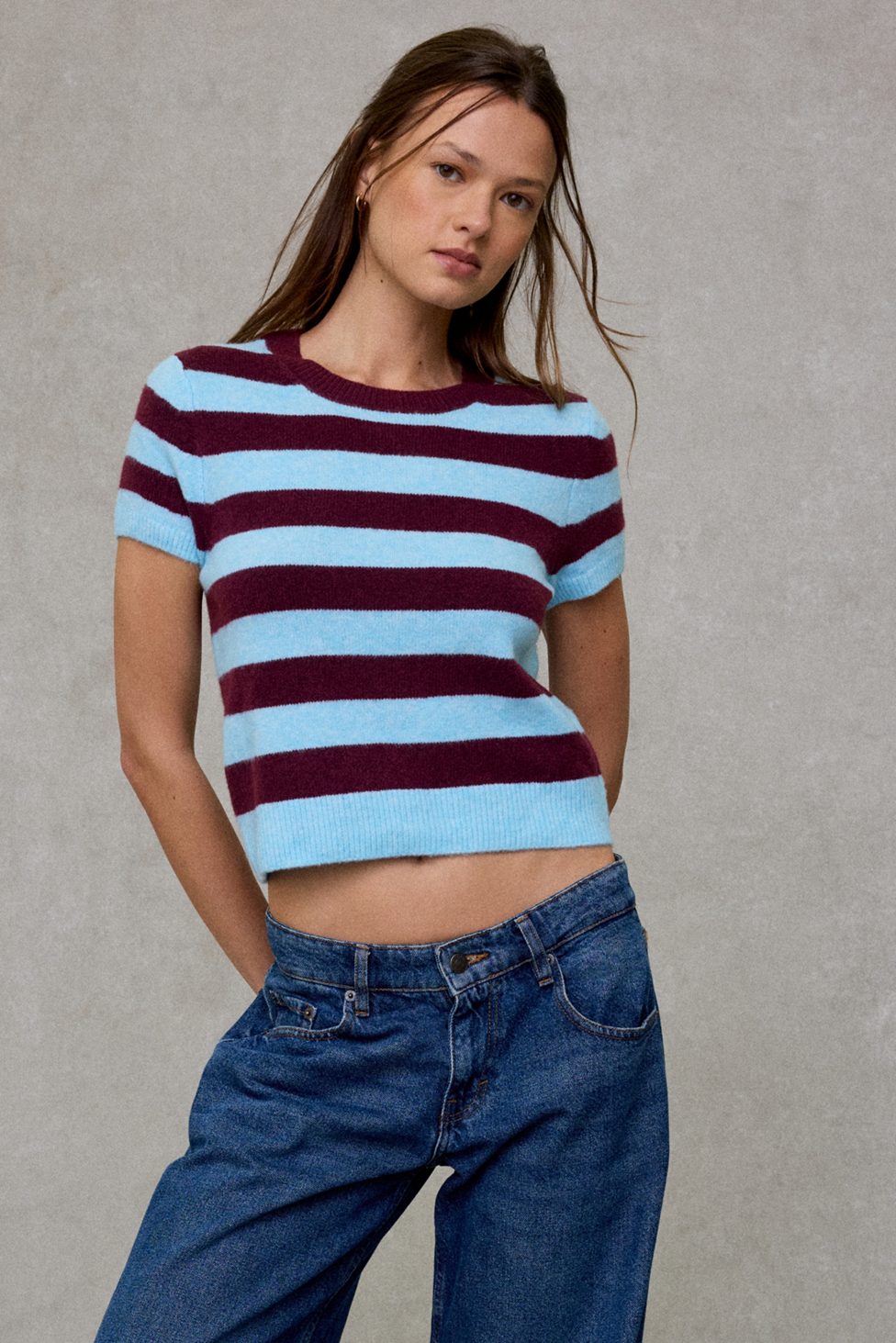 BDG So Soft Short Sleeve Sweater - Blue Multi