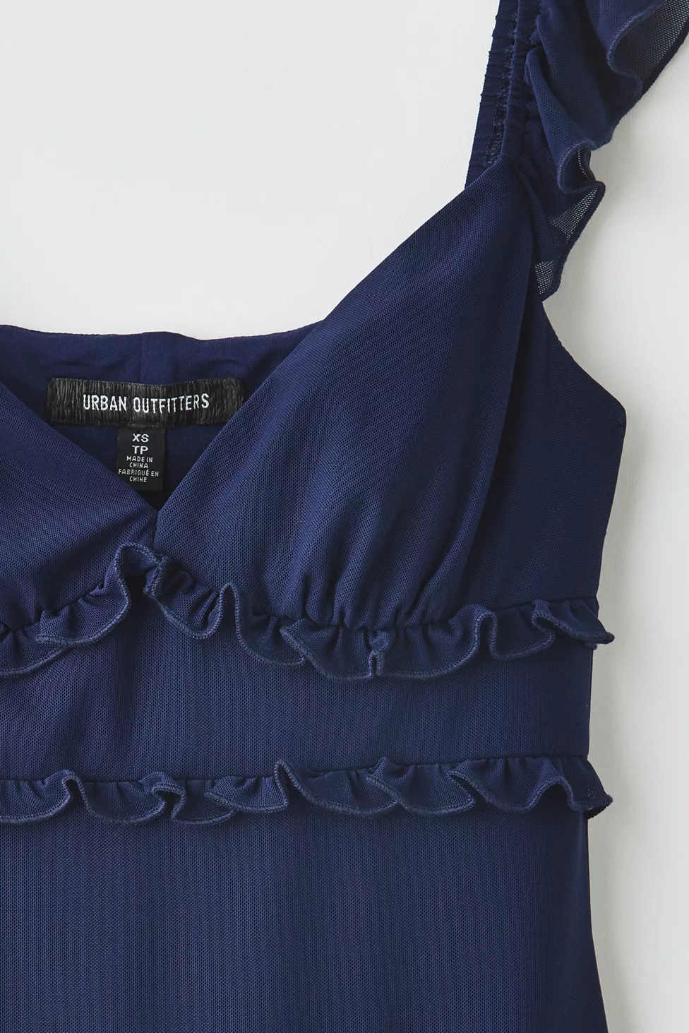 UO Nina Ruffle Trim Mesh Mini Dress - Navy