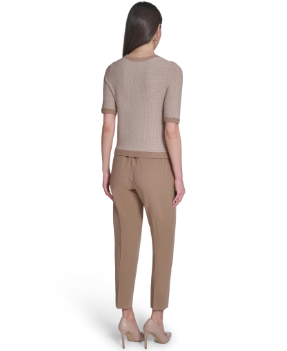 Tommy Hilfiger Women's Short-Sleeve Crewneck Sweater - Tannin/Whitecap