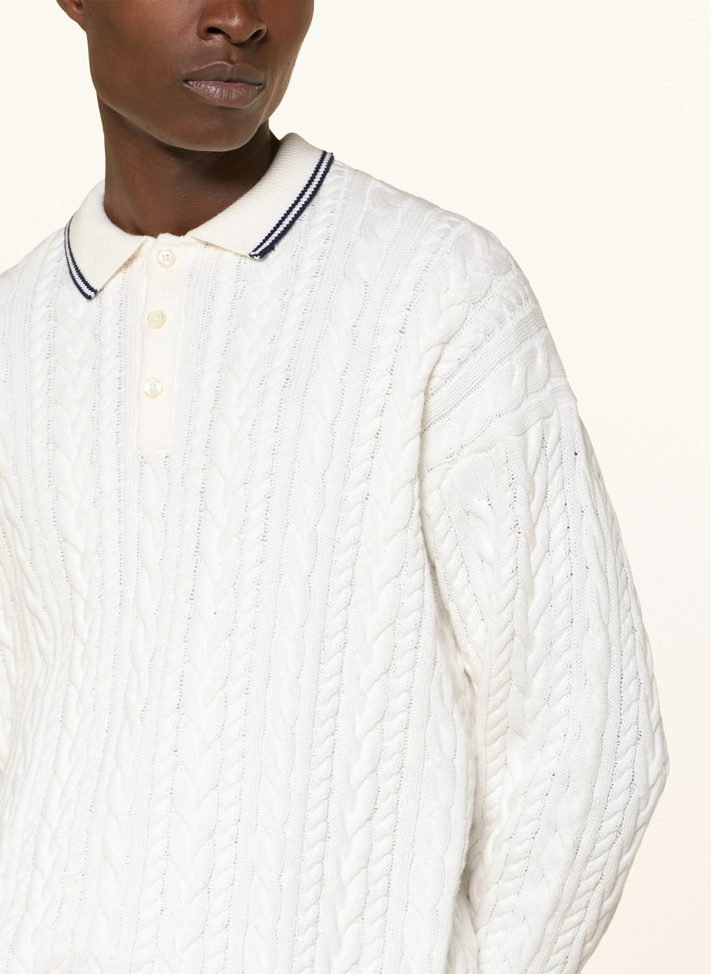 POLO RALPH LAUREN Strick-Poloshirt – WEISS / DUNKELBLAU