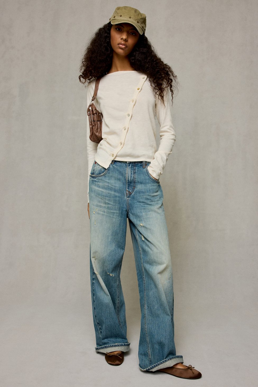BDG Sutton Slanted Asymmetric Button Cardigan - Ivory