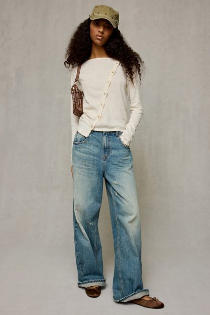 BDG Sutton Slanted Asymmetric Button Cardigan - Ivory