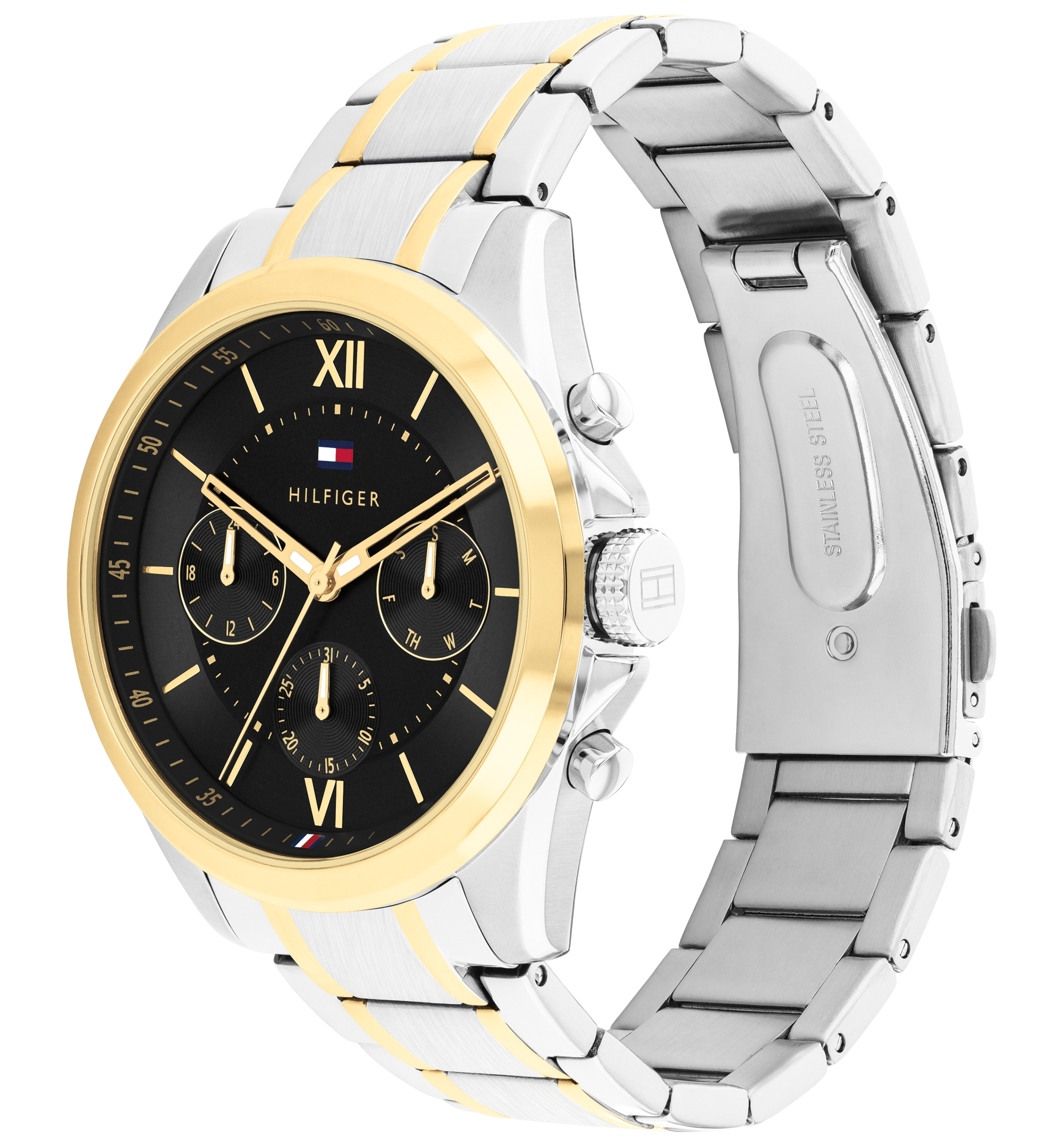 Tommy Hilfiger Men's Multifunction Two Tone Stainless Steel Bracelet Watch, 42mm - Black