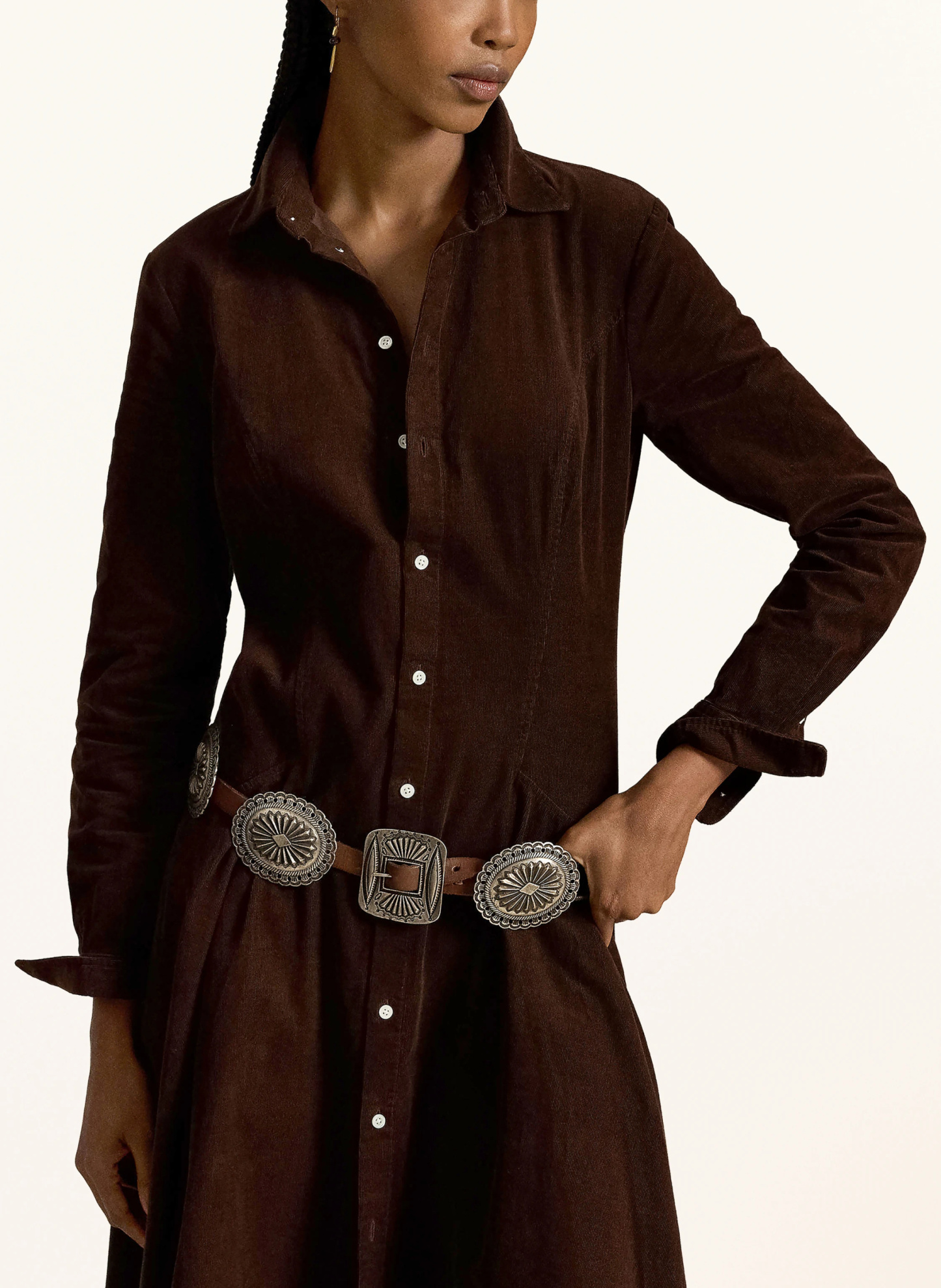 POLO RALPH LAUREN Hemdblusenkleid aus Cord – DUNKELBRAUN