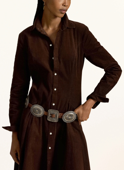 POLO RALPH LAUREN Hemdblusenkleid aus Cord – DUNKELBRAUN