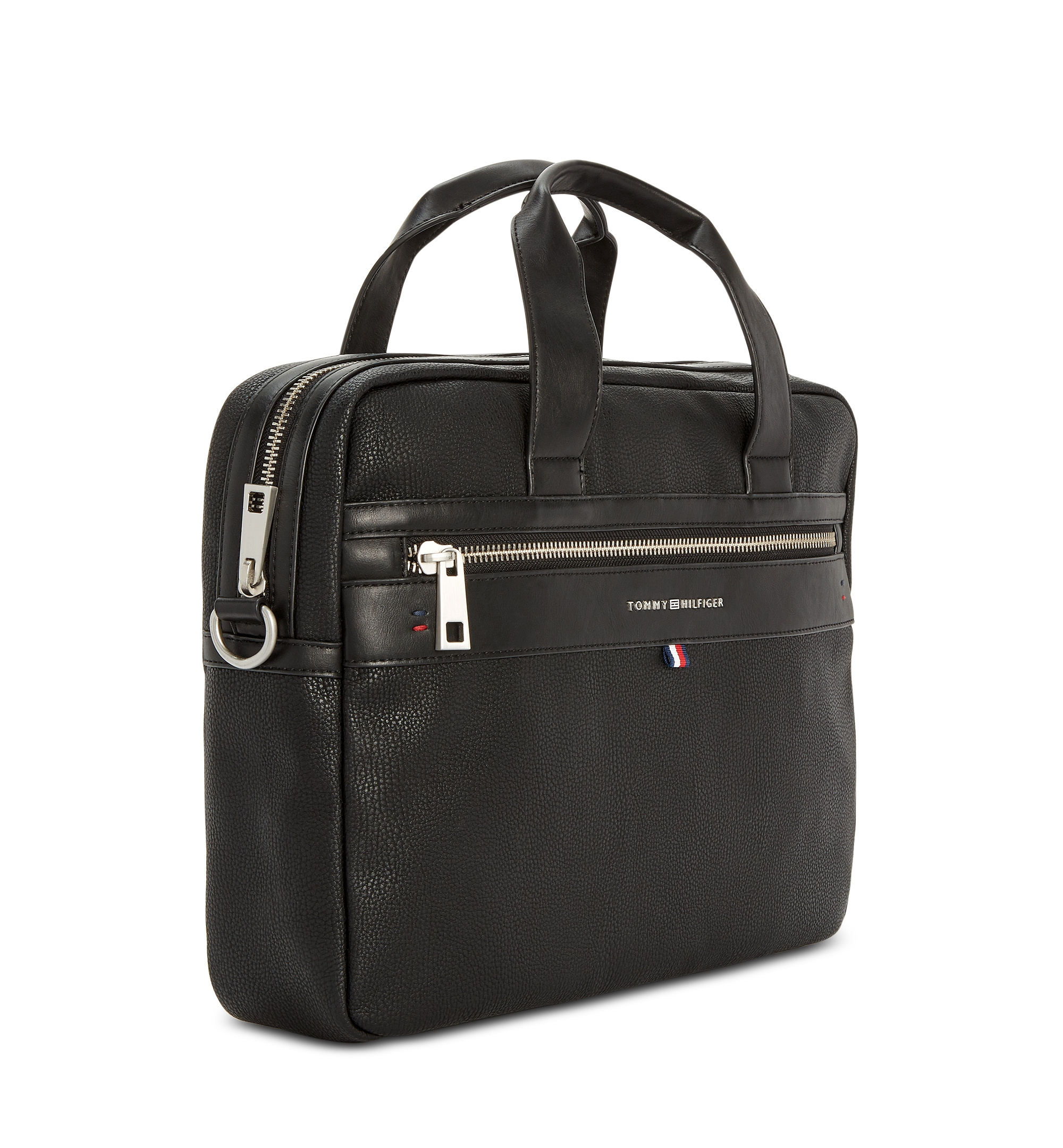 Tommy Hilfiger Men's Pebble Faux-Leather Leo Briefcase - Black