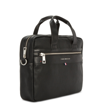 Tommy Hilfiger Men's Pebble Faux-Leather Leo Briefcase - Black