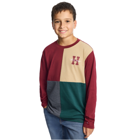 Tommy Hilfiger Boys' 8-20 Quad Pieced Long-Sleeve Graphic Colorblock T-Shirt - Zinfandel