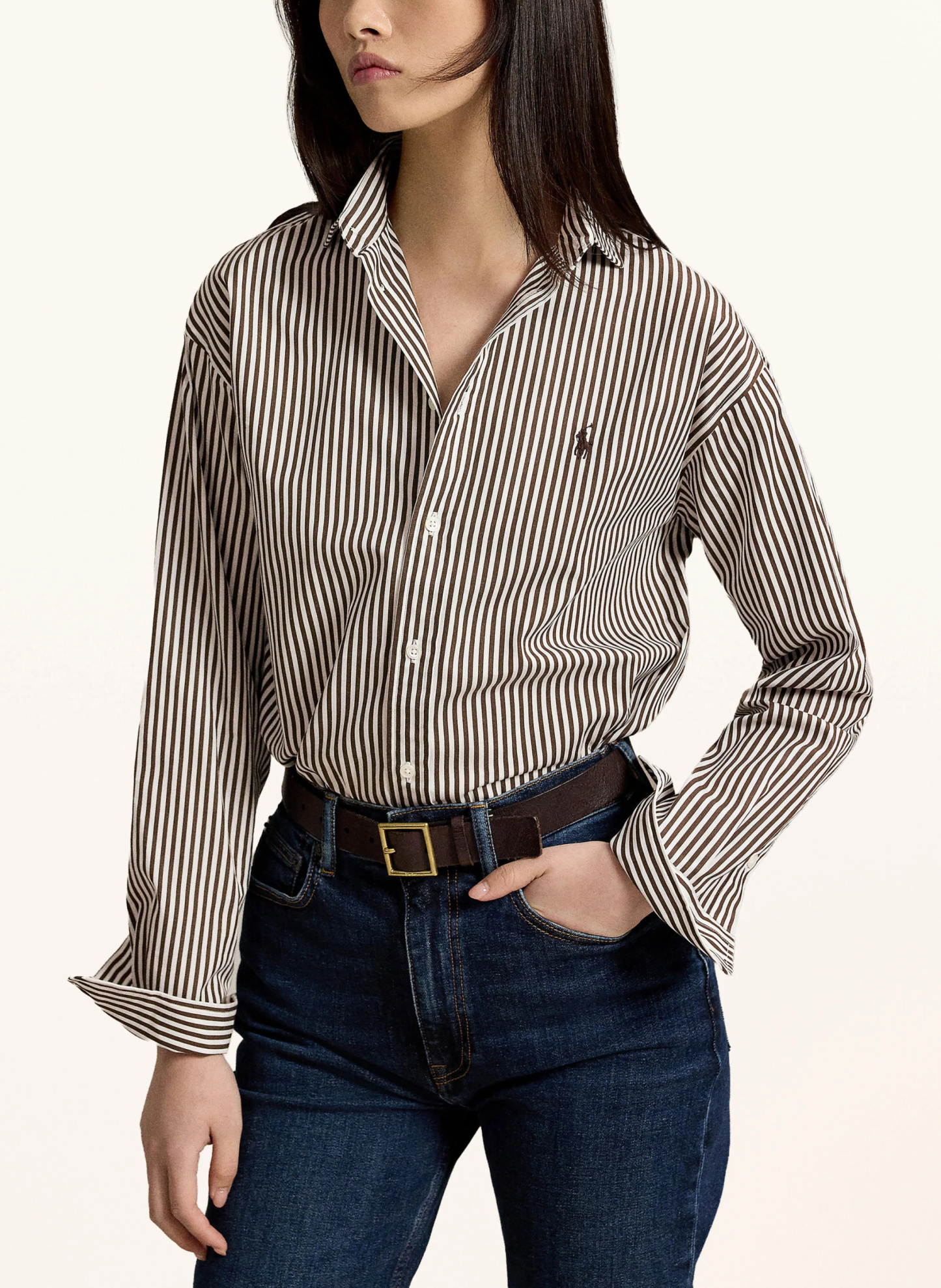 POLO RALPH LAUREN Hemdbluse – DUNKELBRAUN / WEISS