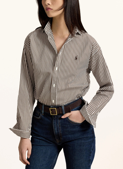 POLO RALPH LAUREN Hemdbluse – DUNKELBRAUN / WEISS