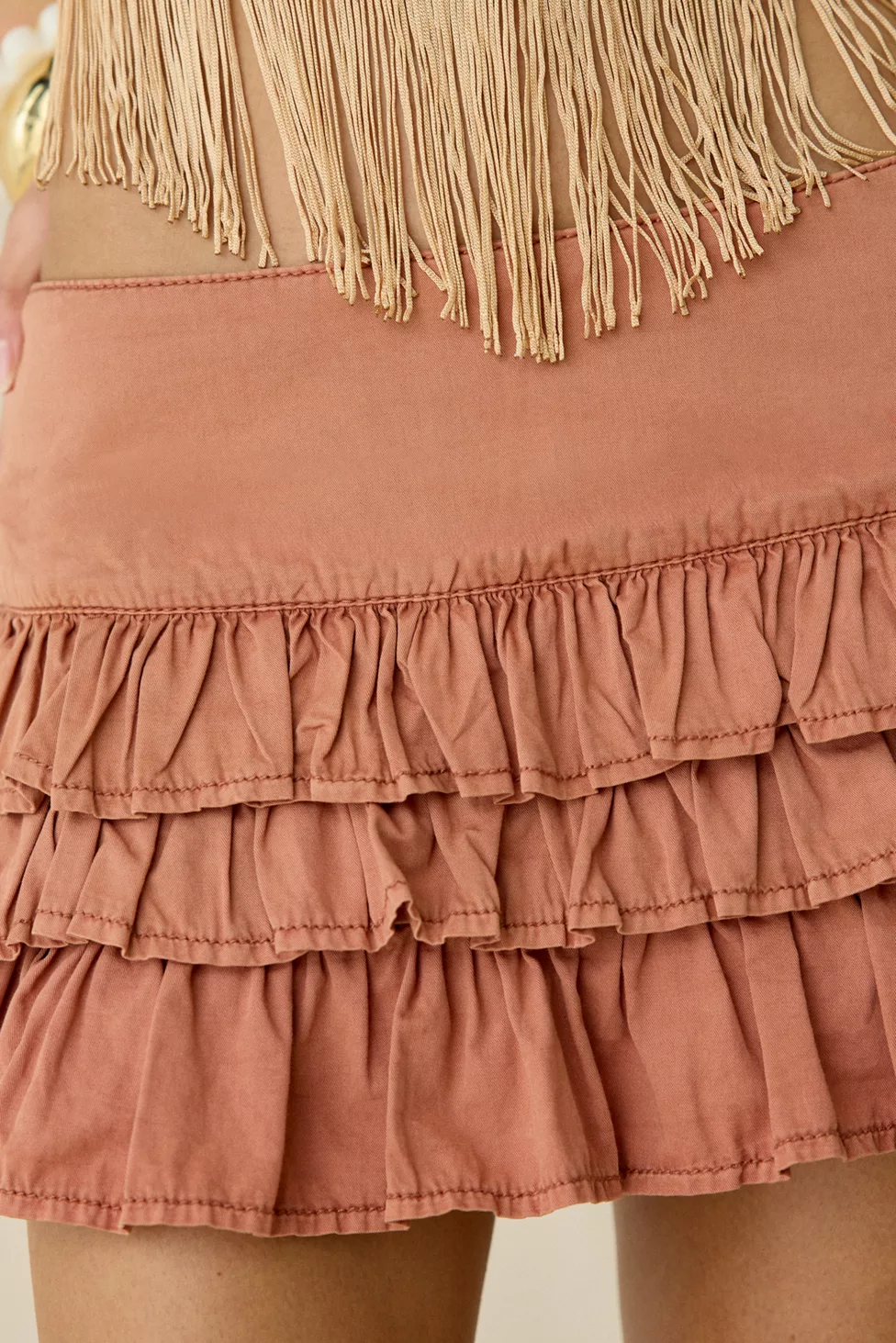 Kimchi Blue Painted Blooms Ruffle Mini Skirt - Orange