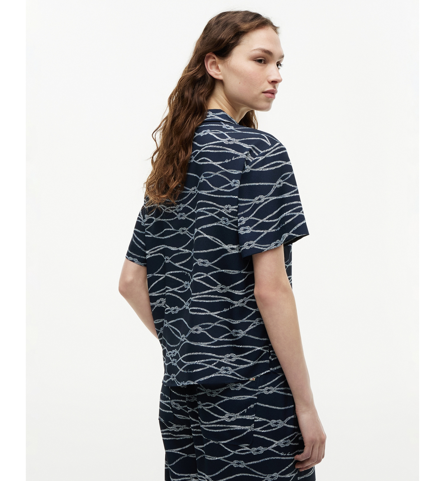 Tommy Hilfiger Women's Short-Sleeve Shirt - Handdrawn Rope Dark Night Navy