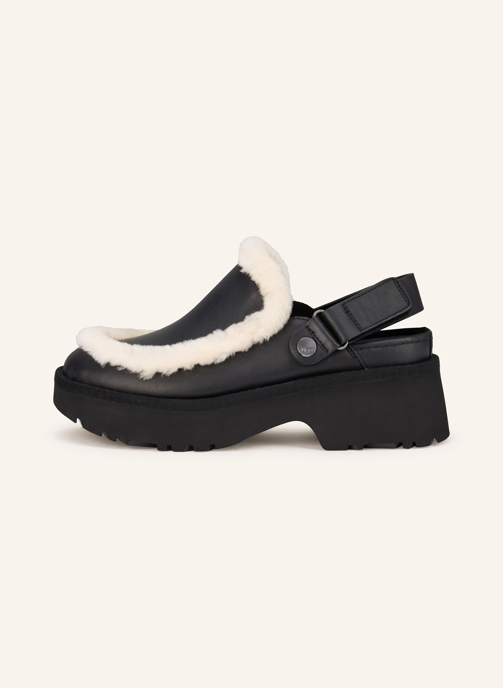 UGG Plateau-Mules ESMEE mit Kunstfell – SCHWARZ / CREME