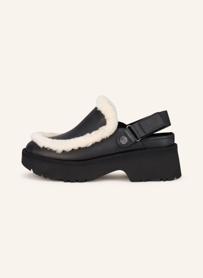 UGG Plateau-Mules ESMEE mit Kunstfell – SCHWARZ / CREME