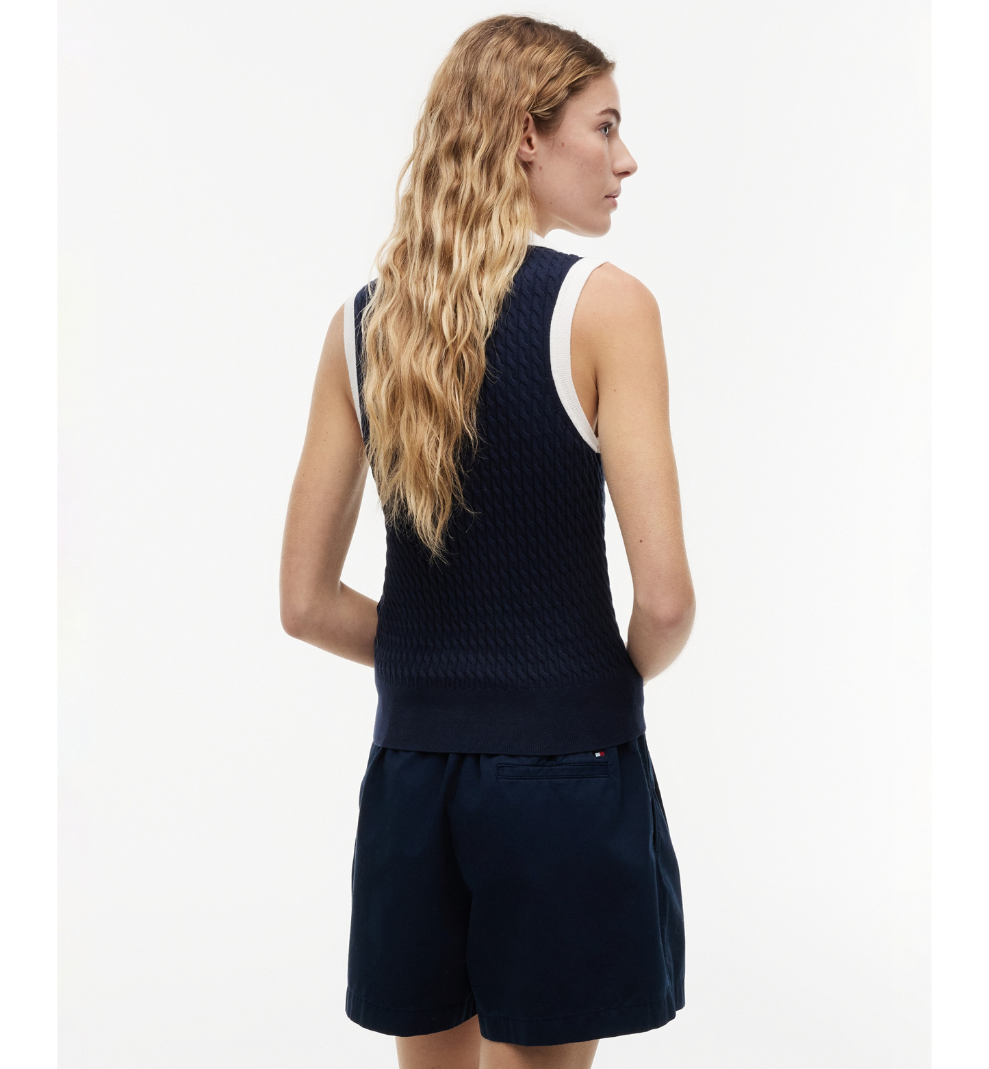 Tommy Hilfiger Women's Cable Knit Collared Polo Sweater - Dark Night