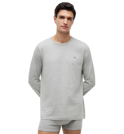 Tommy Hilfiger Men's Core Flag Long-Sleeve Crewneck Cotton Pajama T-Shirt - Gray Heather