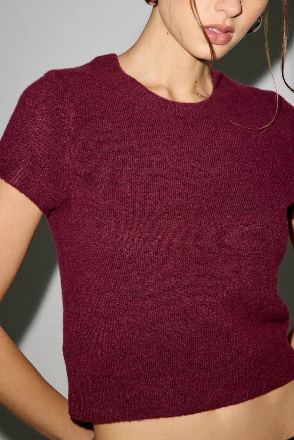 BDG So Soft Short Sleeve Sweater - Maroon