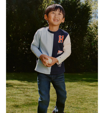 Tommy Hilfiger Boys' 2T-7 Stacked Logo Long-Sleeve T-Shirt - Navy Blazer